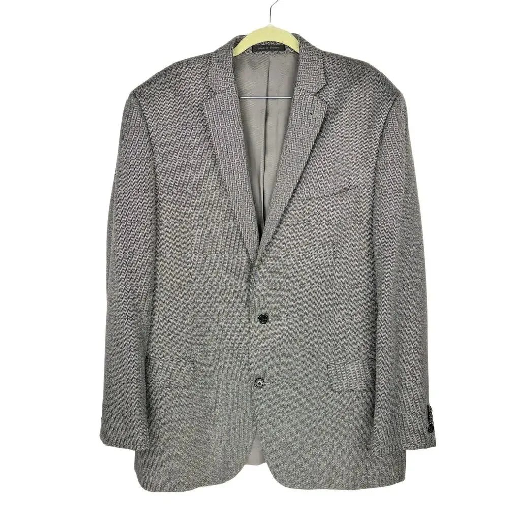 Michael Michael Kors Gray‎ Herringbone Lined Rayon Single Breasted Blazer 46L